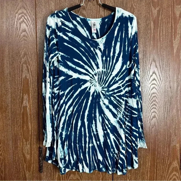 India Boutique Tops - India Boutique Women's Long Sleeve Shirt Blue Tie Dye Breathable Vibrant Unique